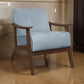 Rica 32 Inch Accent Armchair, Curved, Soft Blue Velvet, Brown Solid Wood By Casagear Home