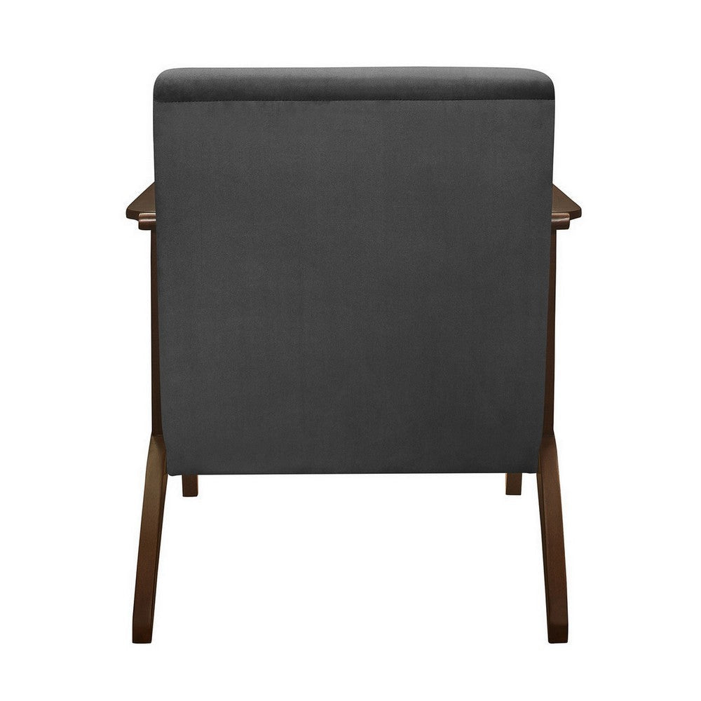 Rica 32 Inch Accent Armchair Curved Dark Gray Velvet Brown Solid Wood By Casagear Home BM313128