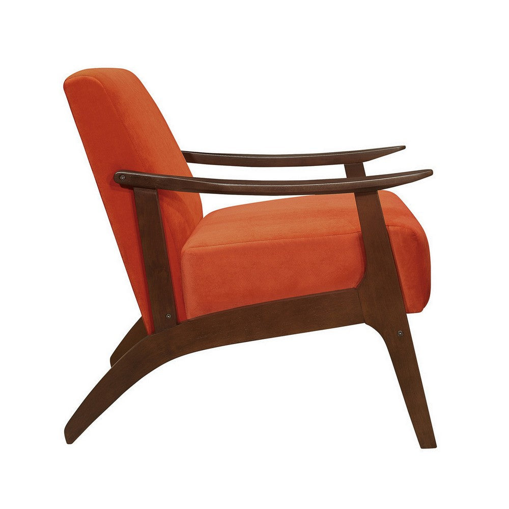 Rica 32 Inch Accent Armchair Curved Soft Orange Velvet Brown Solid Wood By Casagear Home BM313129