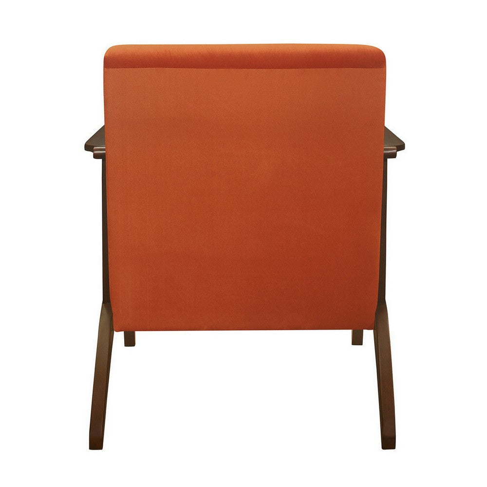 Rica 32 Inch Accent Armchair Curved Soft Orange Velvet Brown Solid Wood By Casagear Home BM313129