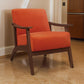 Rica 32 Inch Accent Armchair, Curved, Soft Orange Velvet, Brown Solid Wood By Casagear Home