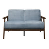 Rica 51 Inch Loveseat Soft Blue Gray Velvet Walnut Brown Solid Wood By Casagear Home BM313130