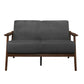 Rica 51 Inch Loveseat Curved Dark Gray Velvet Walnut Brown Solid Wood By Casagear Home BM313132