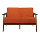 Rica 51 Inch Loveseat Curved Soft Orange Velvet Walnut Brown Solid Wood By Casagear Home BM313133