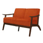 Rica 51 Inch Loveseat Curved Soft Orange Velvet Walnut Brown Solid Wood By Casagear Home BM313133