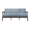 Rica 73 Inch Sofa Soft Blue Gray Velvet Walnut Brown Solid Rubberwood By Casagear Home BM313134