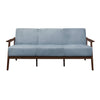 Rica 73 Inch Sofa Soft Blue Gray Velvet Walnut Brown Solid Rubberwood By Casagear Home BM313134