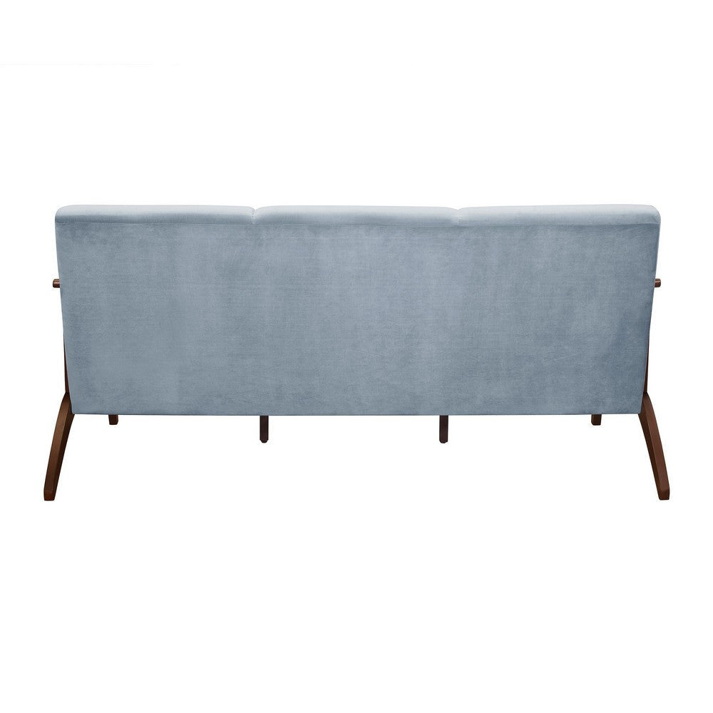 Rica 73 Inch Sofa Soft Blue Gray Velvet Walnut Brown Solid Rubberwood By Casagear Home BM313134