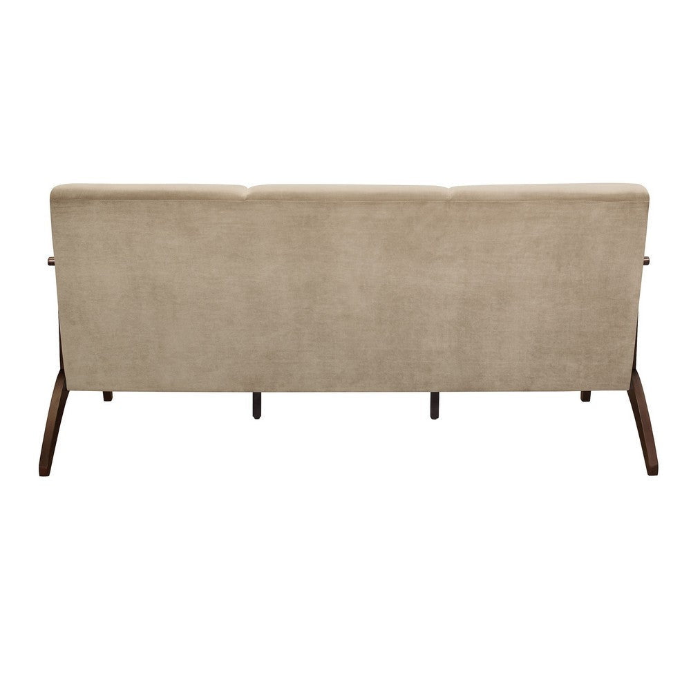 Rica 73 Inch Sofa Soft Beige Velvet Walnut Brown Solid Rubberwood By Casagear Home BM313135