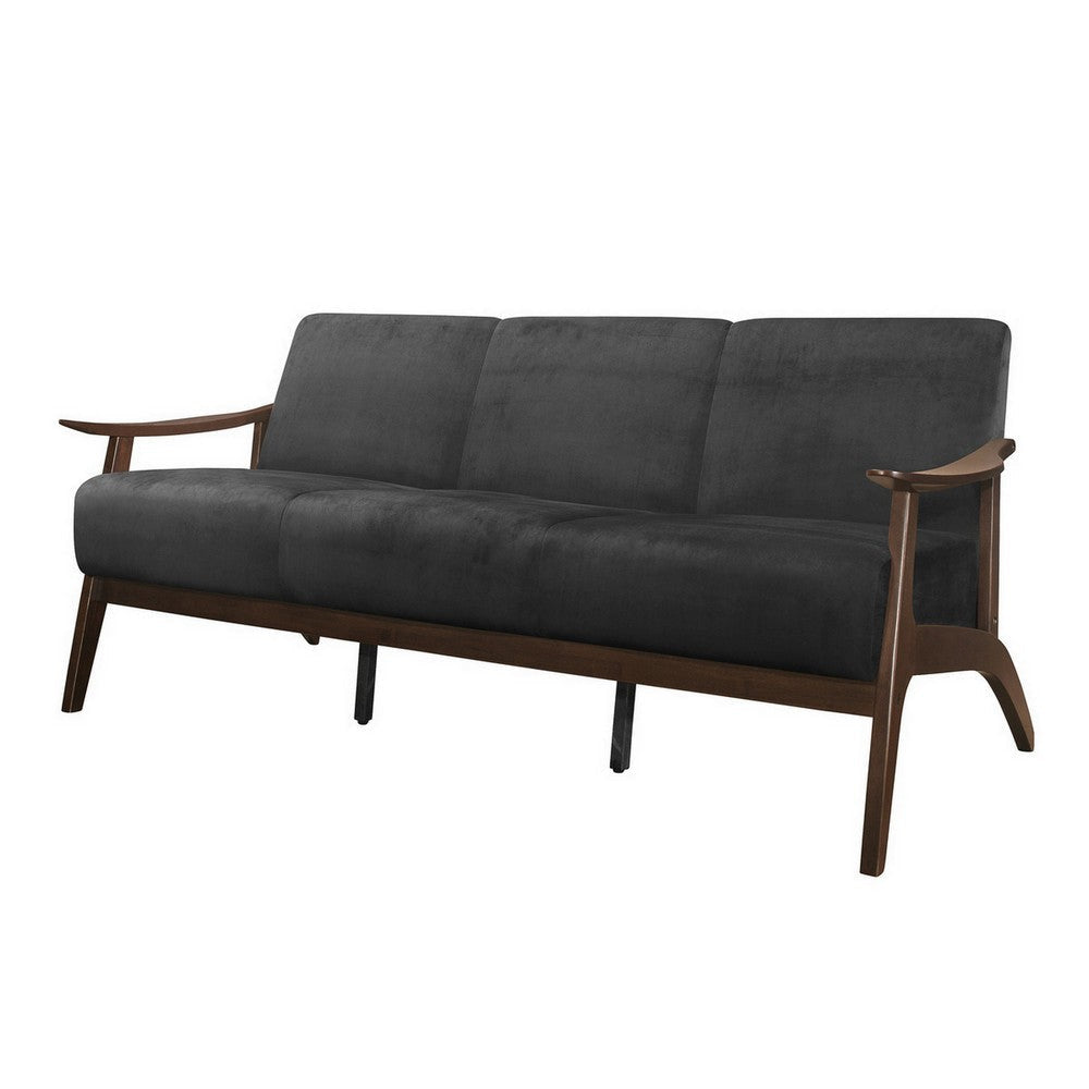 Rica 73 Inch Sofa Soft Dark Gray Velvet Walnut Brown Solid Rubberwood By Casagear Home BM313136