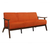 Rica 73 Inch Sofa, Soft Orange Velvet, Walnut Brown Solid Rubberwood By Casagear Home