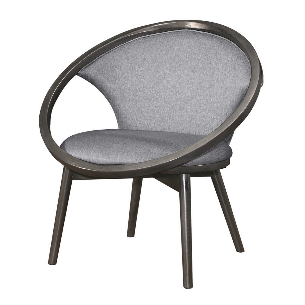 Lara 32 Inch Accent Chair Gray Polyester Dark Round Solid Wood Frame By Casagear Home BM313138