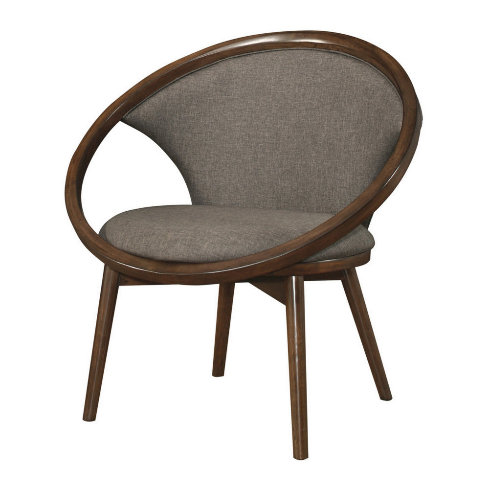 Lara 32 Inch Accent Chair Brown Polyester Dark Round Solid Wood Frame By Casagear Home BM313139