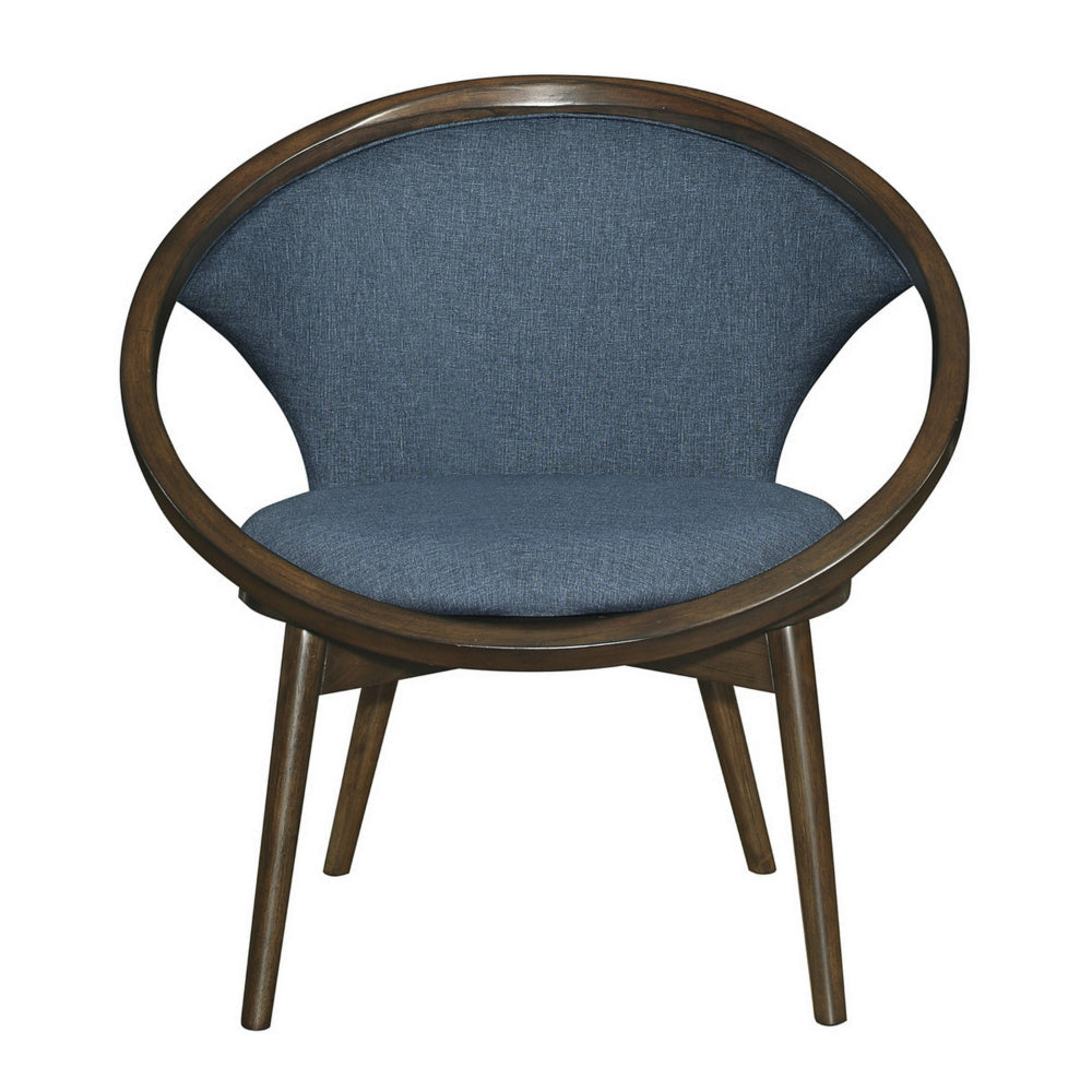 Lara 32 Inch Accent Chair Blue Polyester Dark Round Solid Wood Frame By Casagear Home BM313140