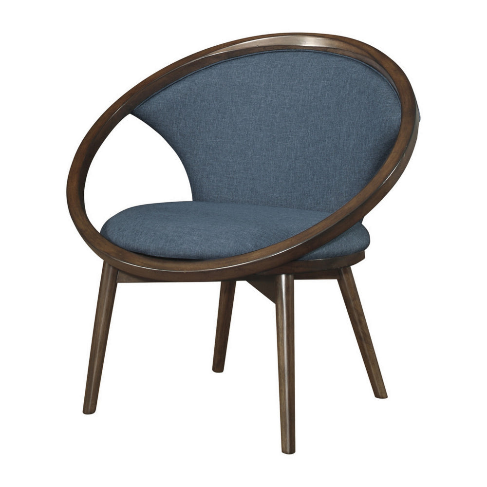 Lara 32 Inch Accent Chair Blue Polyester Dark Round Solid Wood Frame By Casagear Home BM313140