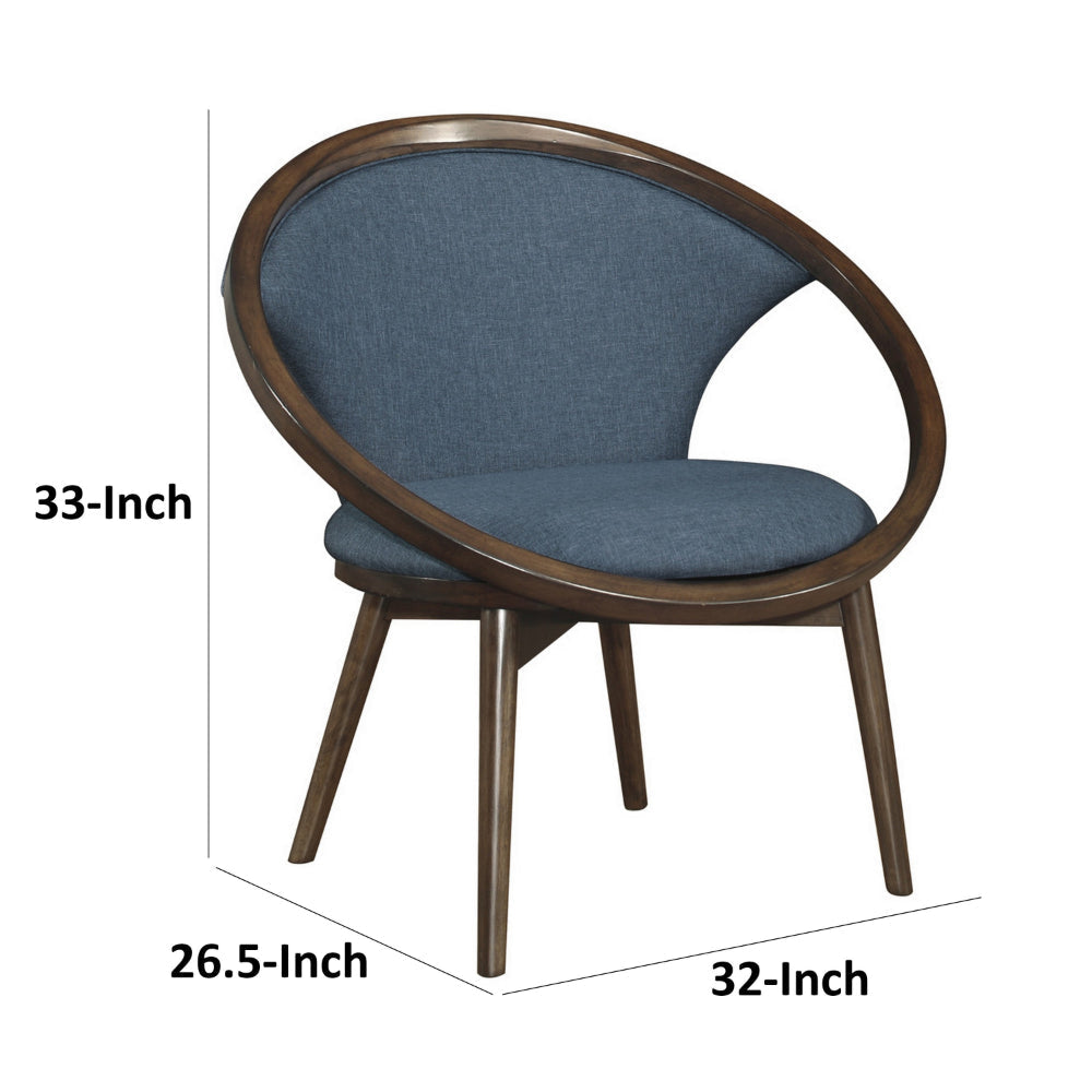 Lara 32 Inch Accent Chair Blue Polyester Dark Round Solid Wood Frame By Casagear Home BM313140