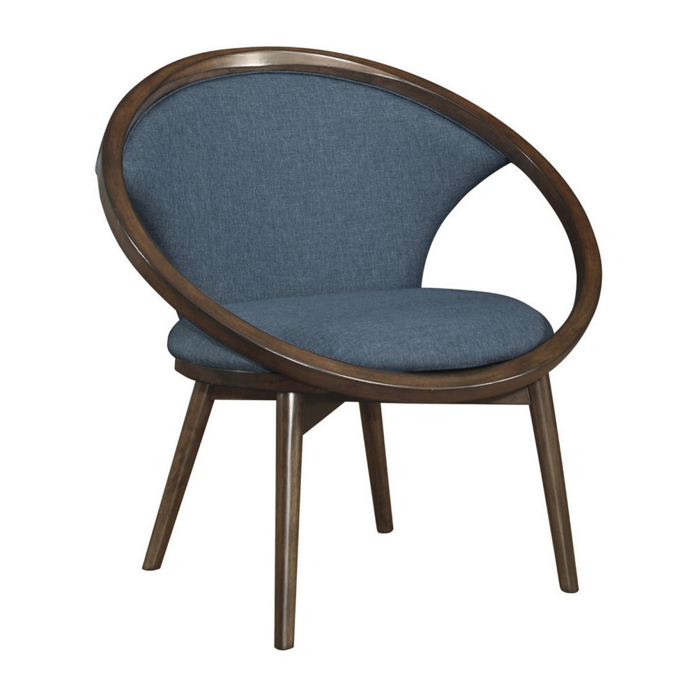 Lara 32 Inch Accent Chair, Blue Polyester, Dark Round Solid Wood Frame By Casagear Home