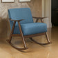 Tim 37 Inch Rocking Armchair, Blue Polyester, Walnut Brown Solid Wood By Casagear Home