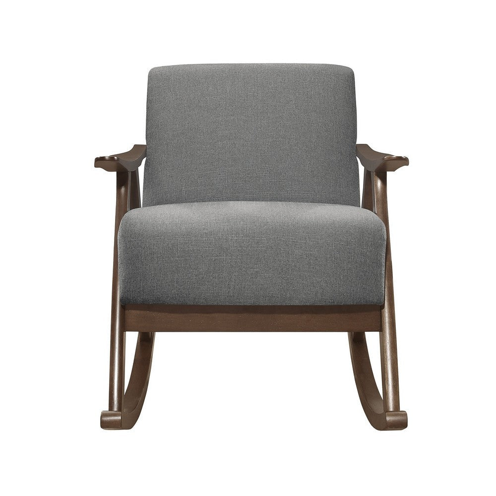 Tim 37 Inch Rocking Armchair Gray Polyester Walnut Brown Solid Wood By Casagear Home BM313144