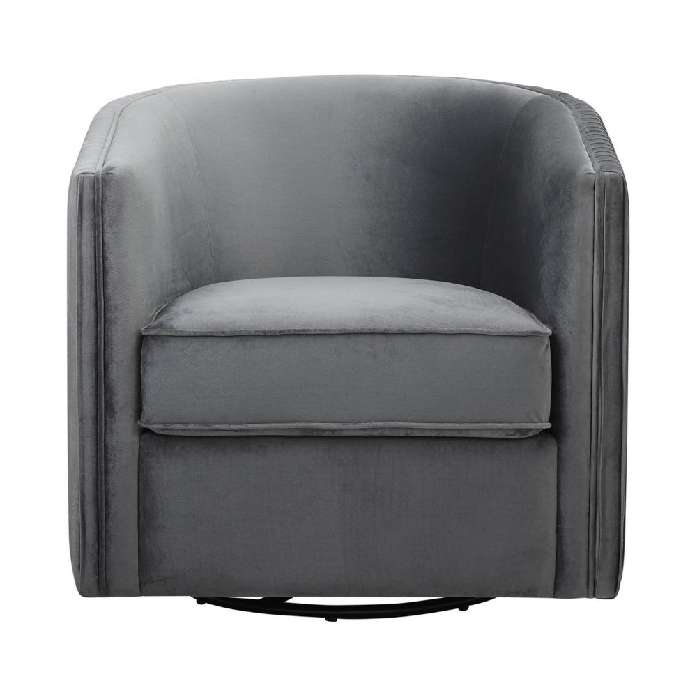 31 Inch Swivel Accent Chair Soft Gray Velvet Round Solid Wood Frame By Casagear Home BM313148