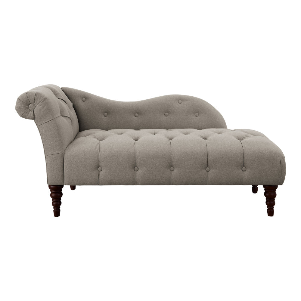 Selena 66 Inch Chaise Lounger Tufted Beige Polyester Brown Solid Wood By Casagear Home BM313149