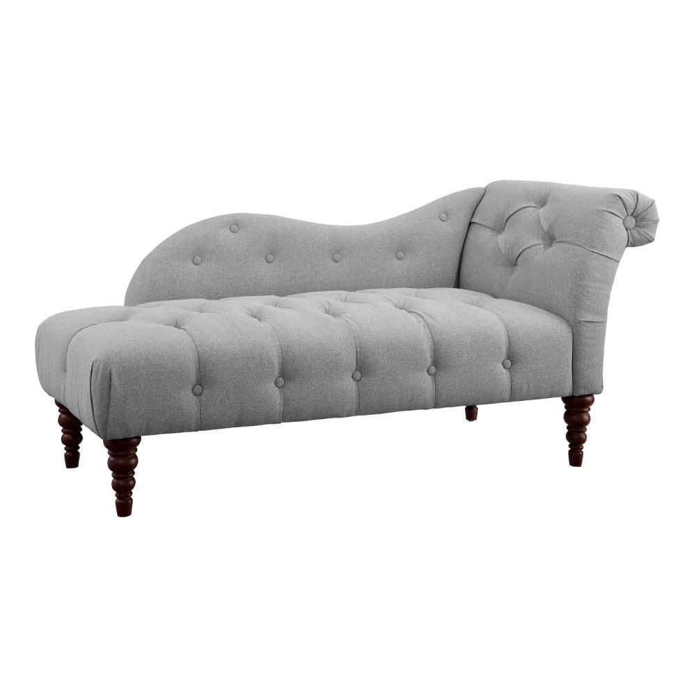 Selena 66 Inch Chaise Lounger Tufted Gray Polyester Brown Solid Wood By Casagear Home BM313151