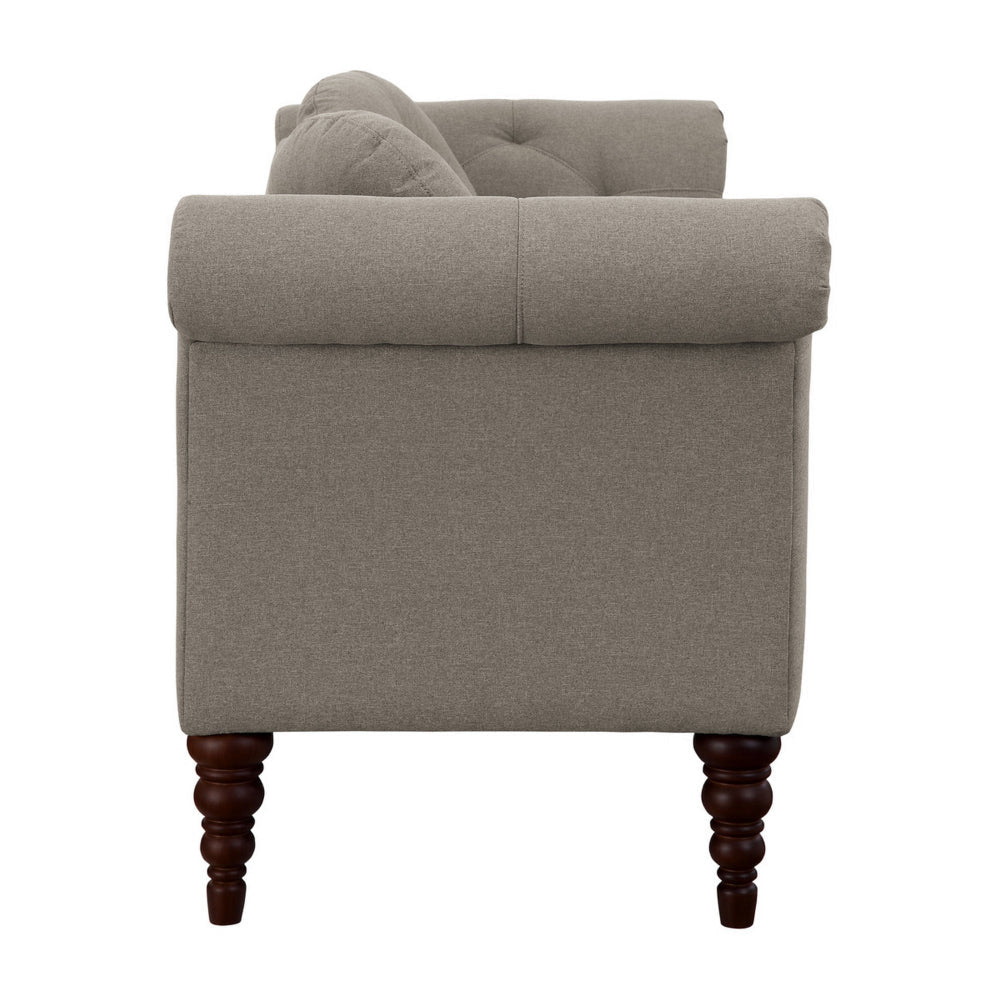 Ria 75 Inch Settee Chaise 2 Pillows Beige Polyester Brown Solid Wood By Casagear Home BM313152