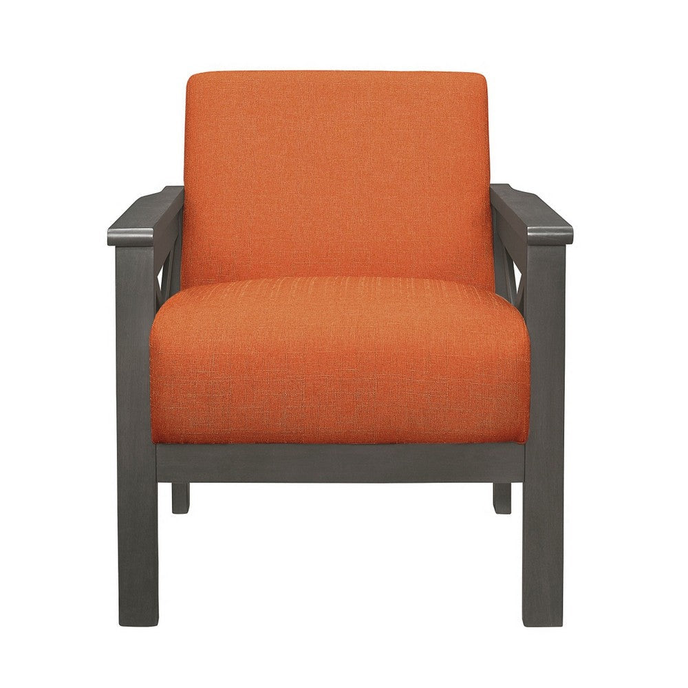 Bea 31 Inch Accent Chair Wood Armchair Orange Textured Cushions Gray By Casagear Home BM313155