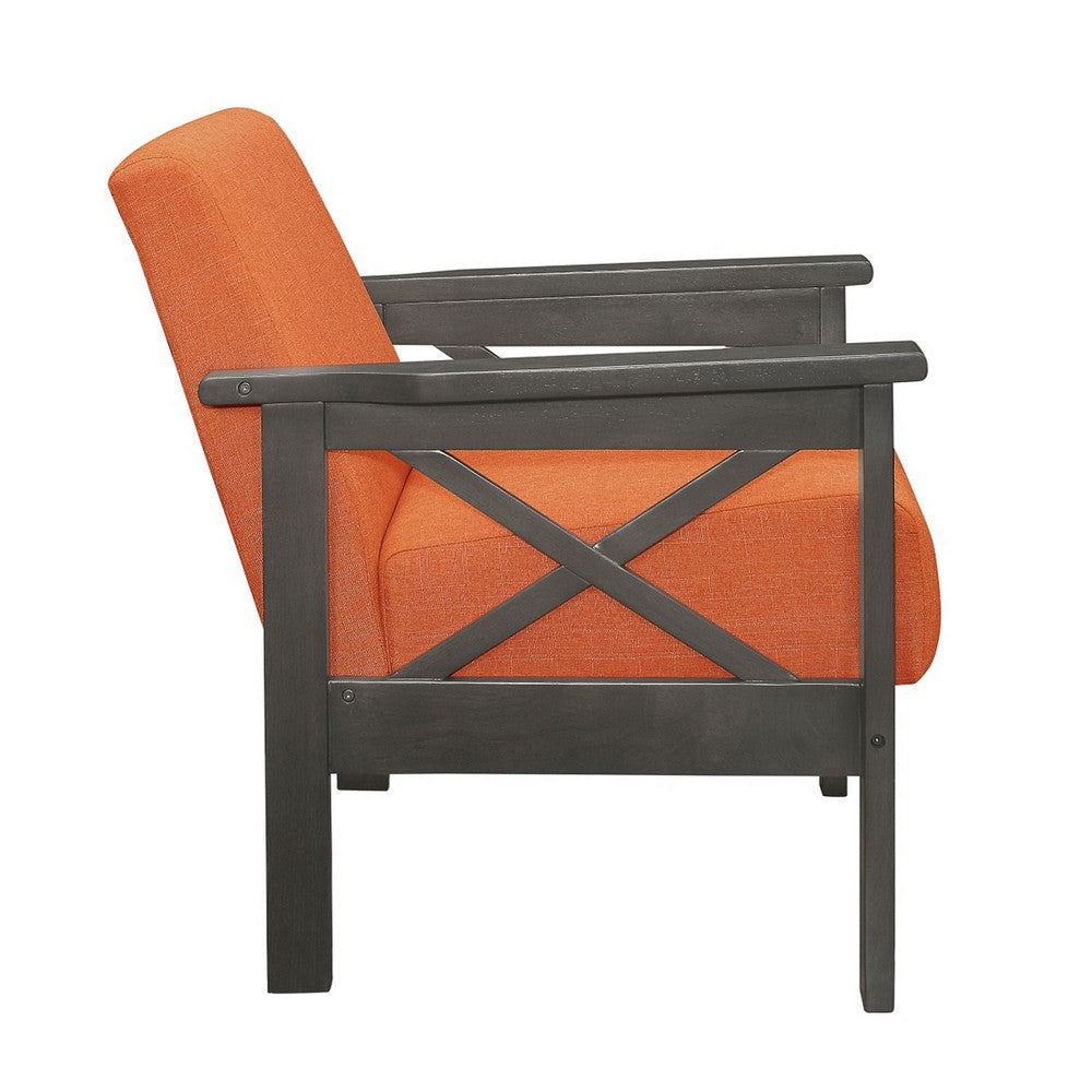 Bea 31 Inch Accent Chair Wood Armchair Orange Textured Cushions Gray By Casagear Home BM313155