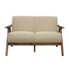 Indy 51 Inch Loveseat, Brown Rubberwood Angled Frame, Textured Beige Fabric By Casagear Home