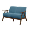 Indy 51 Inch Loveseat Brown Rubberwood Angled Frame Textured Blue Fabric By Casagear Home BM313159