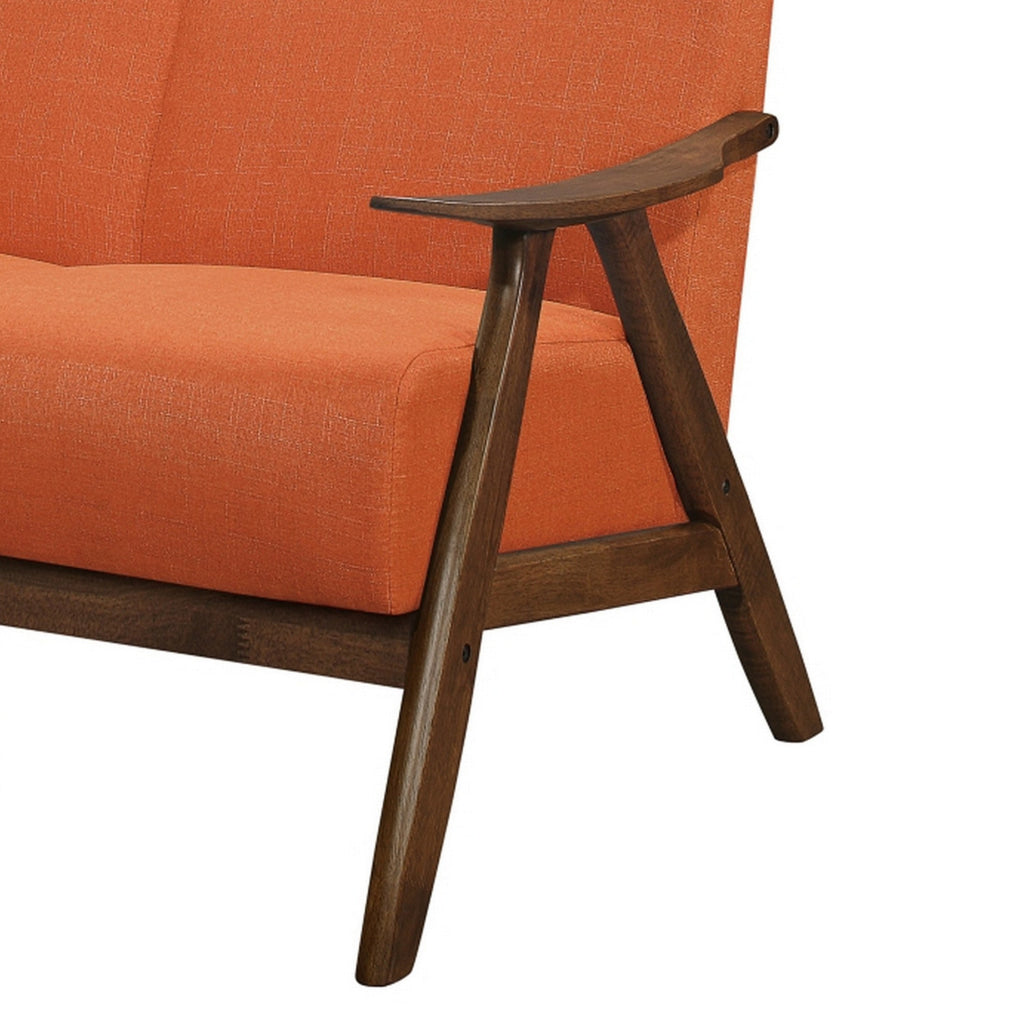 Indy 51 Inch Loveseat Brown Wood Angled Frame Textured Orange Fabric By Casagear Home BM313162