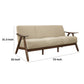 Indy 73 Inch Sofa Brown Rubberwood Angled Frame Textured Beige Fabric By Casagear Home BM313163