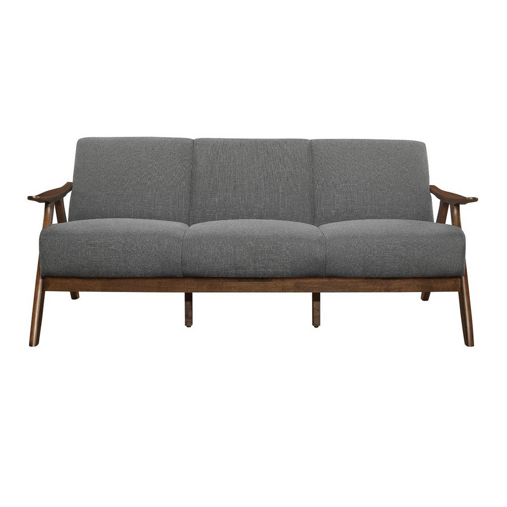 Indy 73 Inch Sofa Brown Wood Angled Frame Textured Light Gray Fabric By Casagear Home BM313165