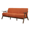 Indy 73 Inch Sofa Brown Wood Angled Frame Cozy Textured Orange Fabric By Casagear Home BM313166