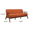 Indy 73 Inch Sofa Brown Wood Angled Frame Cozy Textured Orange Fabric By Casagear Home BM313166