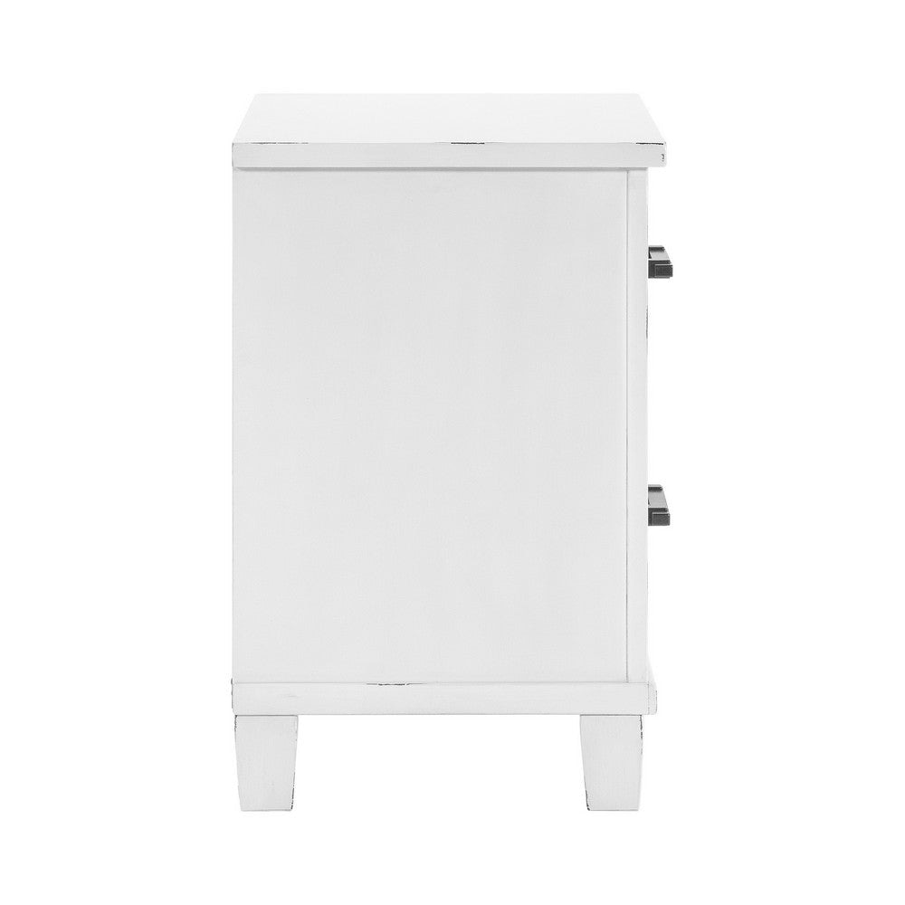 Gemi 27 Inch Nightstand with 2 Drawers Black Handles White Wood Finish By Casagear Home BM313167