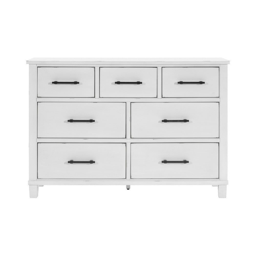 Gemi 59 Inch Wide Dresser with 7 Drawers Black Handles White Wood Finish By Casagear Home BM313168