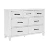 Gemi 59 Inch Wide Dresser with 7 Drawers, Black Handles, White Wood Finish By Casagear Home