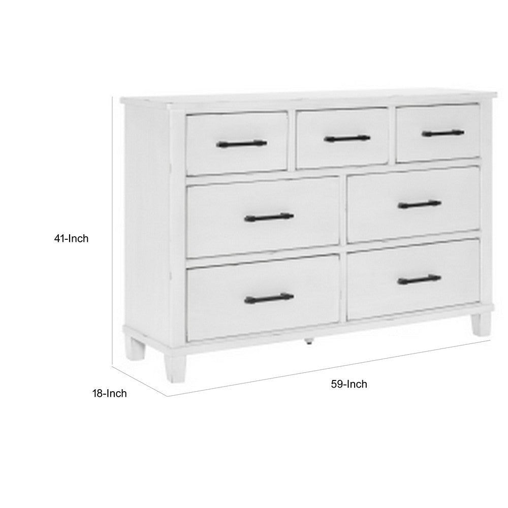 Gemi 59 Inch Wide Dresser with 7 Drawers Black Handles White Wood Finish By Casagear Home BM313168