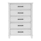 Gemi 53 Inch Tall Dresser Chest, 5 Drawer with Black Handles, White Wood By Casagear Home