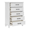 Gemi 53 Inch Tall Dresser Chest, 5 Drawer with Black Handles, White Wood By Casagear Home