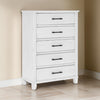 Gemi 53 Inch Tall Dresser Chest, 5 Drawer with Black Handles, White Wood By Casagear Home