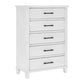 Gemi 53 Inch Tall Dresser Chest, 5 Drawer with Black Handles, White Wood By Casagear Home