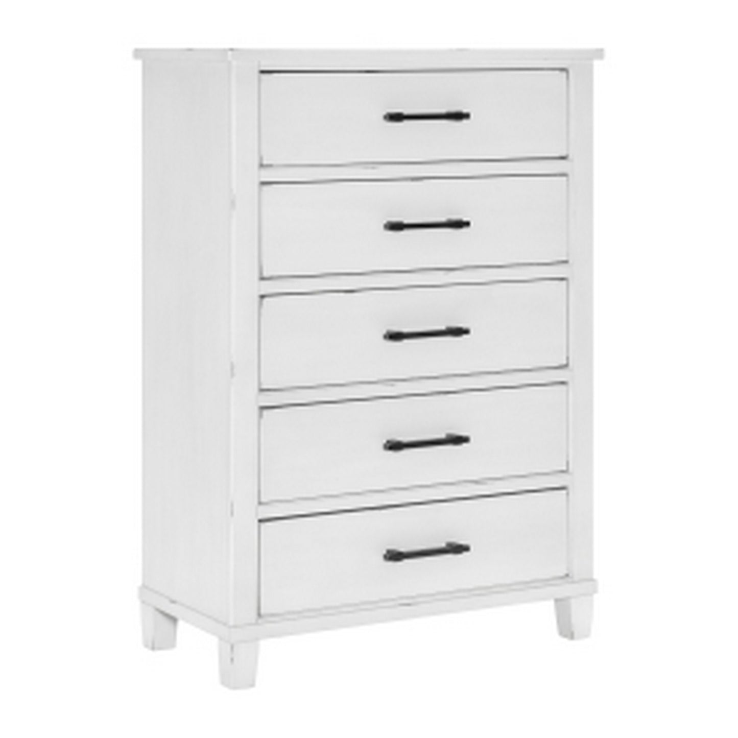 Gemi 53 Inch Tall Dresser Chest, 5 Drawer with Black Handles, White Wood By Casagear Home