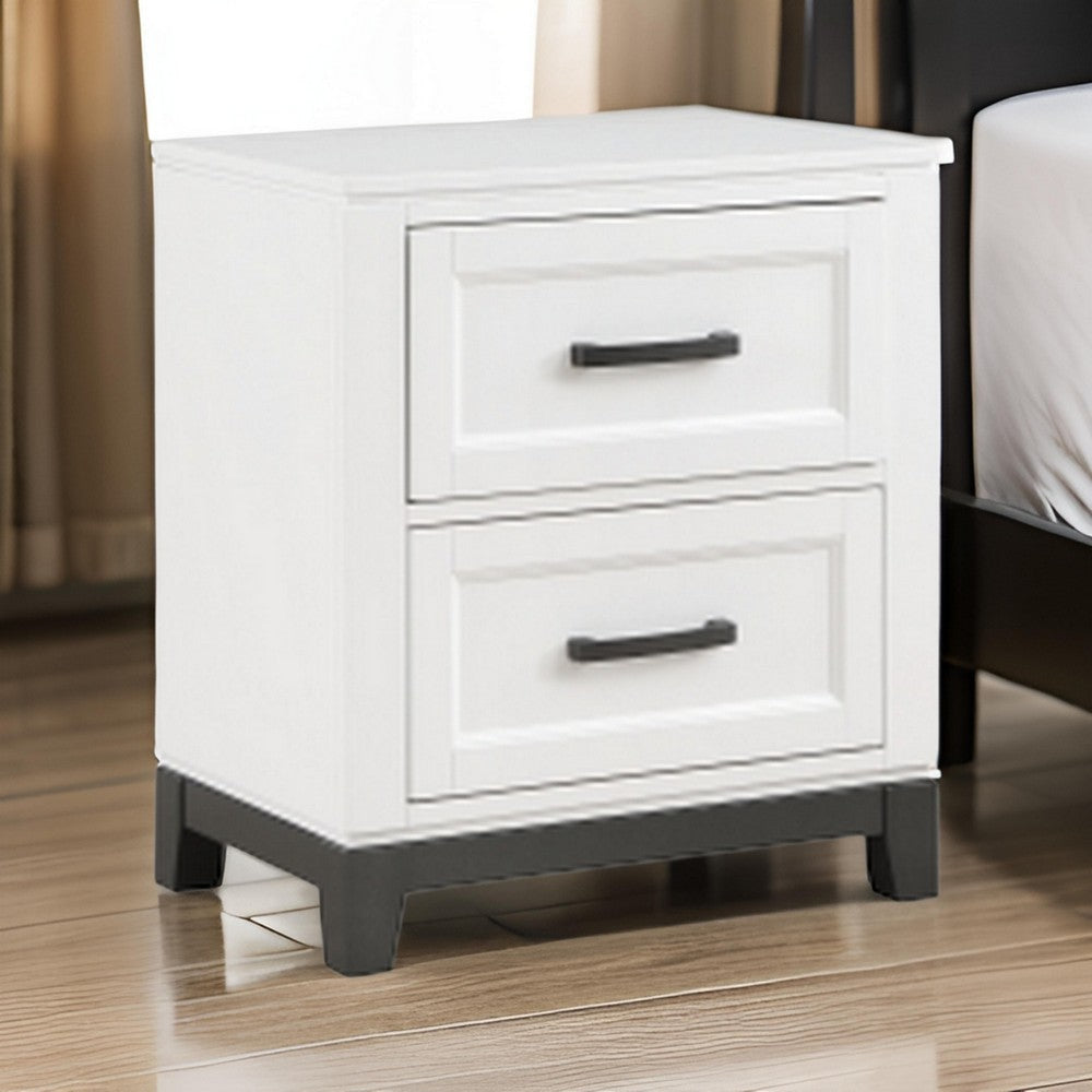 Thiem 28 Inch Nightstand with 2 Drawers, Black Handles, White Wood Finish By Casagear Home