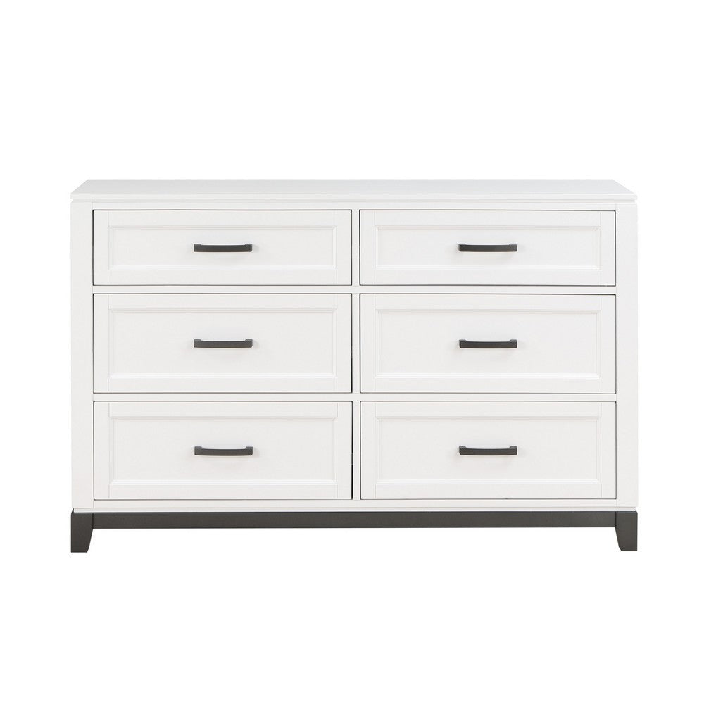 Thiem 61 Inch Wide Dresser 6 Drawers with Black Handles White Wood Finish By Casagear Home BM313171