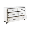 Thiem 61 Inch Wide Dresser 6 Drawers with Black Handles White Wood Finish By Casagear Home BM313171