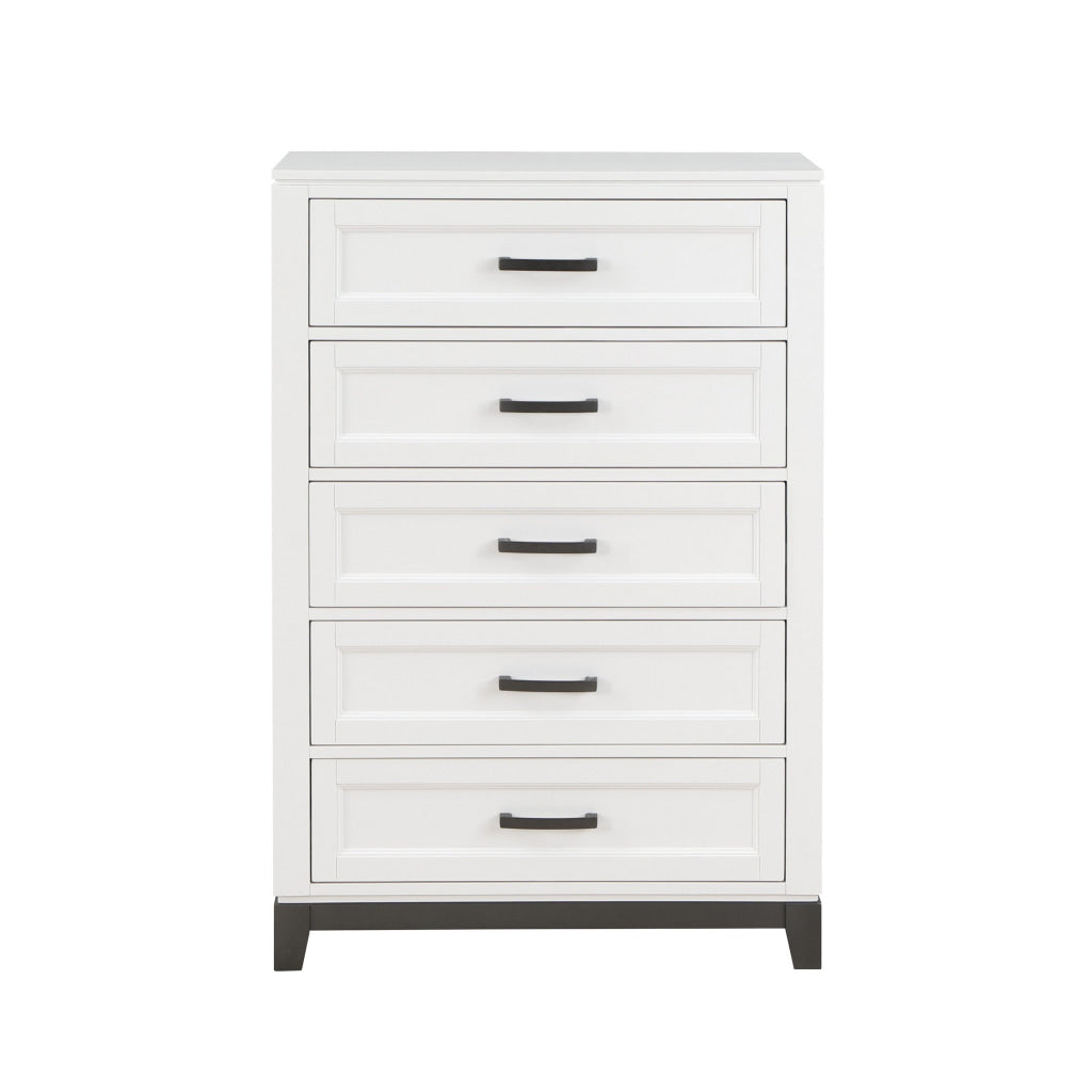 Thiem 51 Inch Tall Dresser Chest with 5 Drawers Black Handles White Wood By Casagear Home BM313172