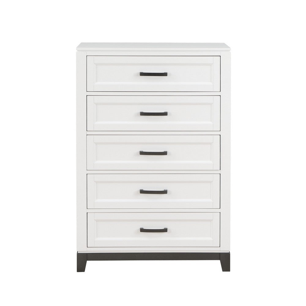 Thiem 51 Inch Tall Dresser Chest with 5 Drawers Black Handles White Wood By Casagear Home BM313172